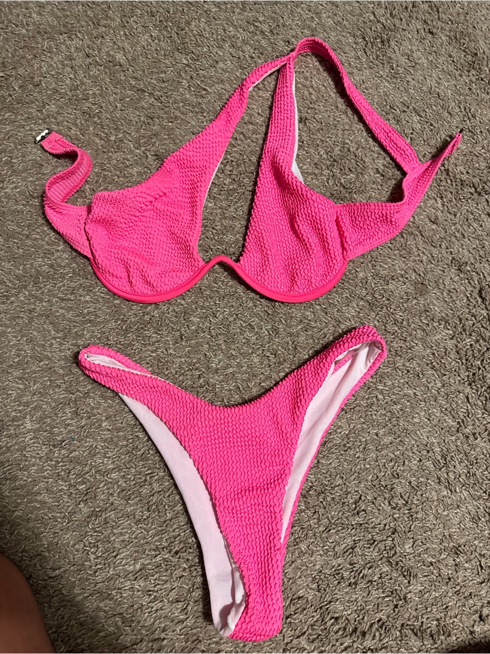 SHEIN Hot Pink Textured Underwire Bikini Set